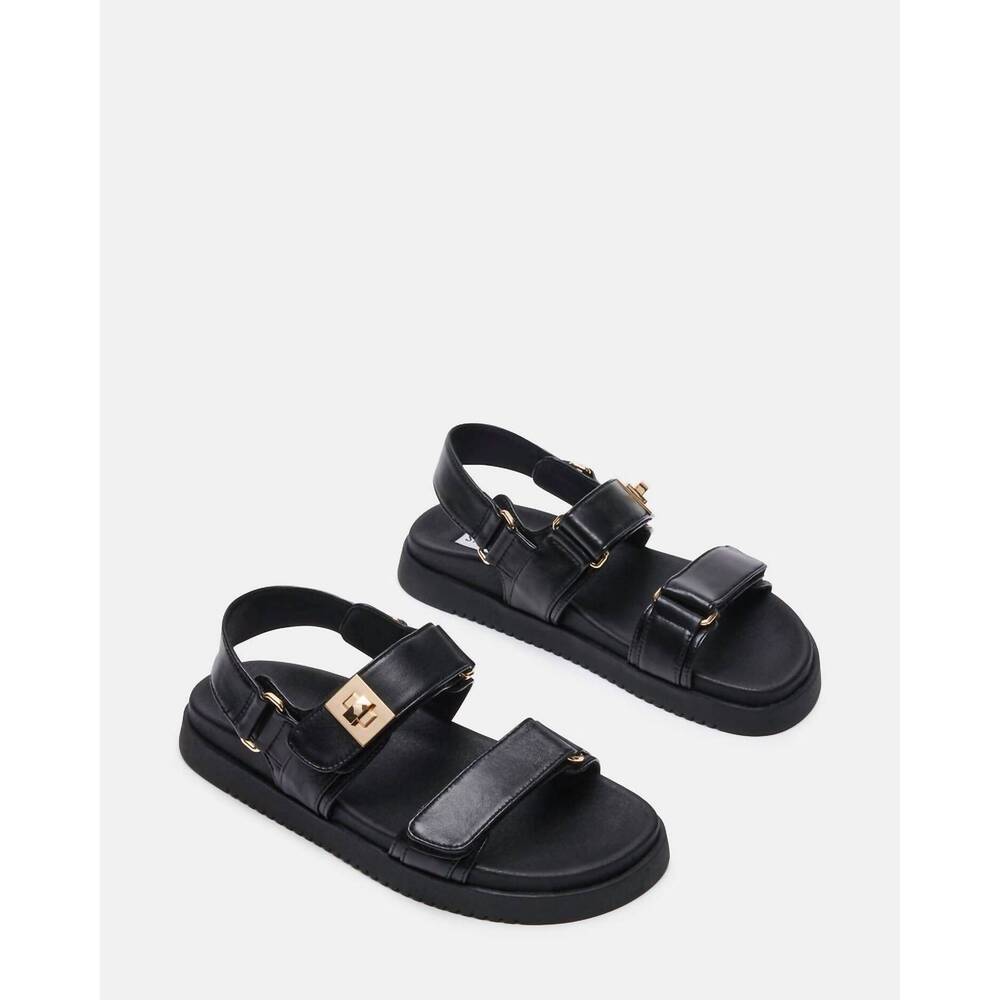NEW STEVE MADDEN women's mona strap sandal in black leather - Picture 3 of 7